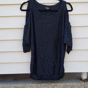 Sparkly Gray Express Cold Shoulder Sweater